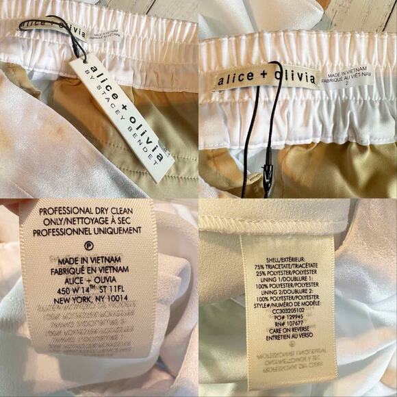 Alice + Olivia Jody Satin High-Waist Slit Front Pant White Size US 2 - Picture 7 of 13